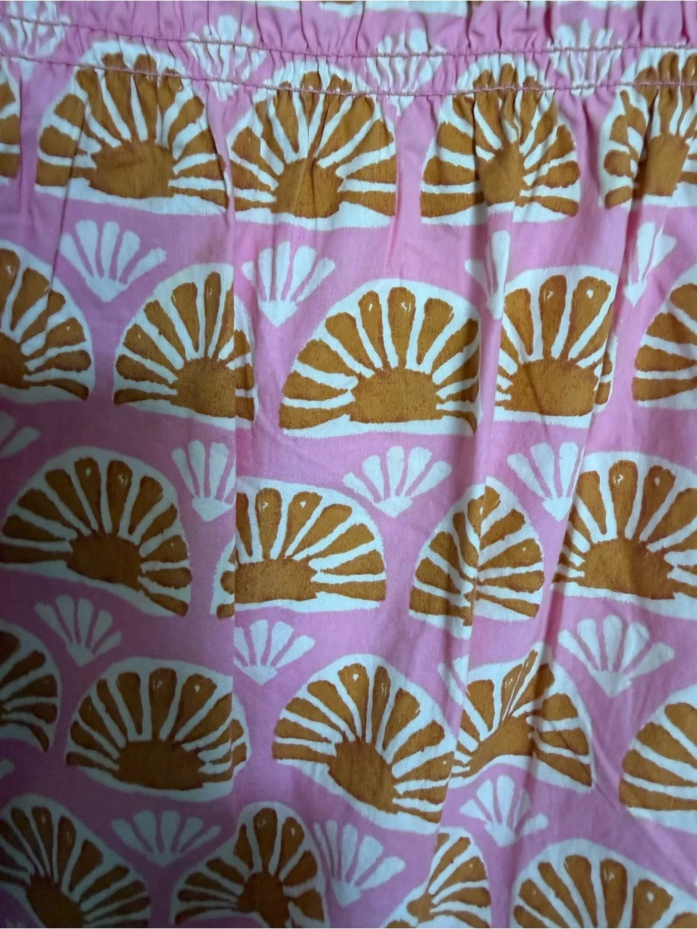 J. Crew Pink and Brown Printed Short Sleeve Cotton Blouse